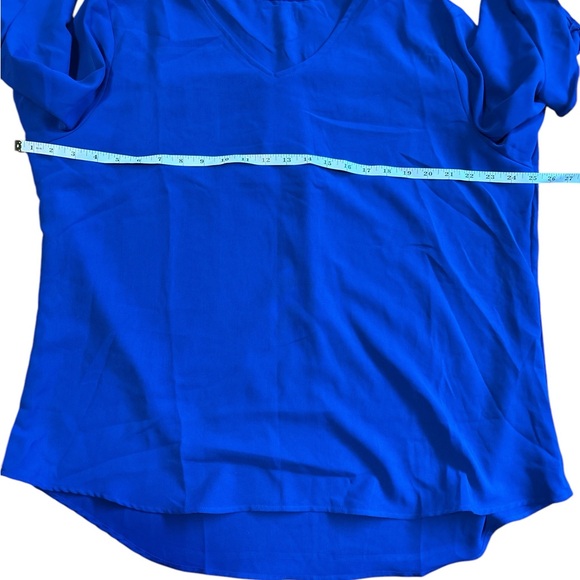 Qirno Chiffon Blouses for Women Ruffle 3/4 Sleeve Dressy V Neck Casual in blue - Picture 8 of 11
